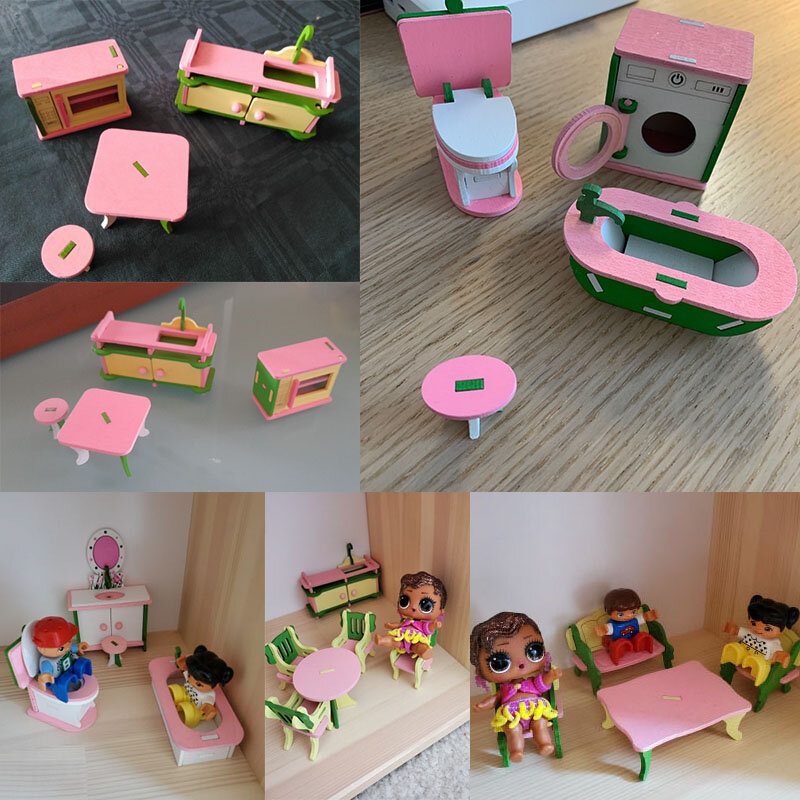 1:12 casa de bonecas móveis em miniatura de madeira criativo banheiro quarto restaurante para crianças figura ação boneca casa decoração boneca
