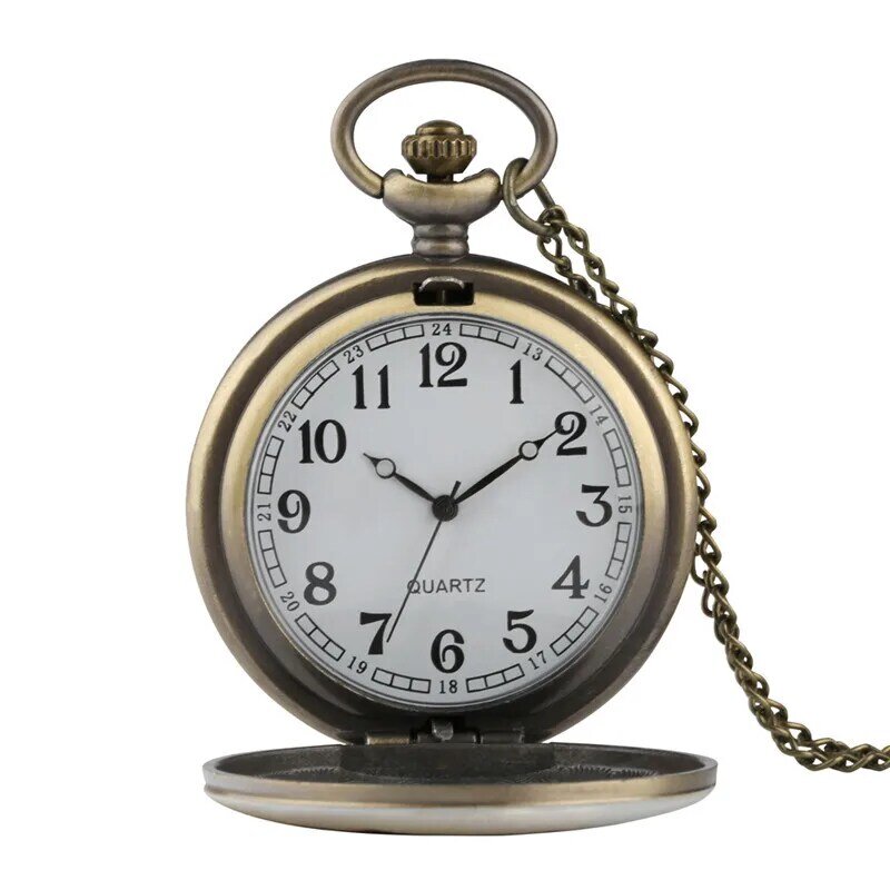 ساعة جيب كوارتز بومة صياد كامل للرجال والنساء ، طراز برونزي ، قلادة مطبوعة ، عرض أرقام عربية ، هدية عتيقة للطفل