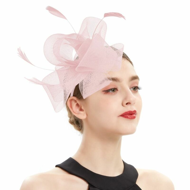 Vintage różowe fascynatory akcesoria do włosów elegancka siateczka Mesh AscotRaces Hat Party Dance DerbyHat Girl