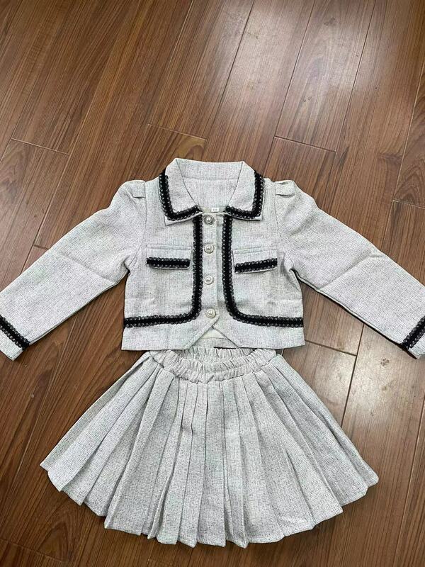 Conjuntos de 2 piezas de Tweed a la moda para niña, abrigo elegante + Falda plisada, trajes de manga larga para adolescentes, conjuntos para niños Wz874