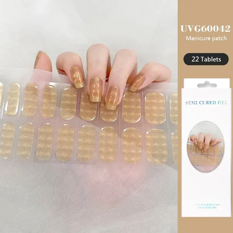20/16 Strips Semi-cured Gel Nail Stickers Waterproof Solid Color Semi-baked Nail Patches Full Cover Nail Decals  UV Lamp Need