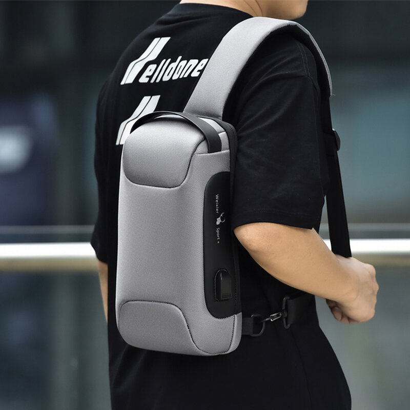 กระเป๋าคาดลำตัวมีที่ชาร์จด้วย USB กระเป๋าคาดอกป้องกันการโจรกรรมสำหรับผู้ชายกระเป๋าสะพายไหล่ gembok KATA Sandi กันน้ำได้สำหรับไปโรงเรียน