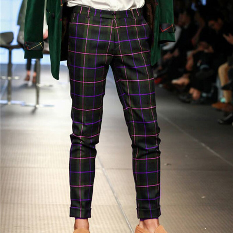 Four Seasons Business Korea men's pants cotton comfortable elastic plaid fashion casual pants men's suit pants