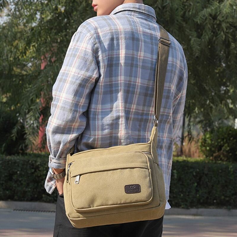 Płócienne męskie torby na ramię Kreatywne wielokieszeniowe narzędzie Tote Satchel Torba Odporna na zużycie kieszeń do przechowywania o dużej pojemności