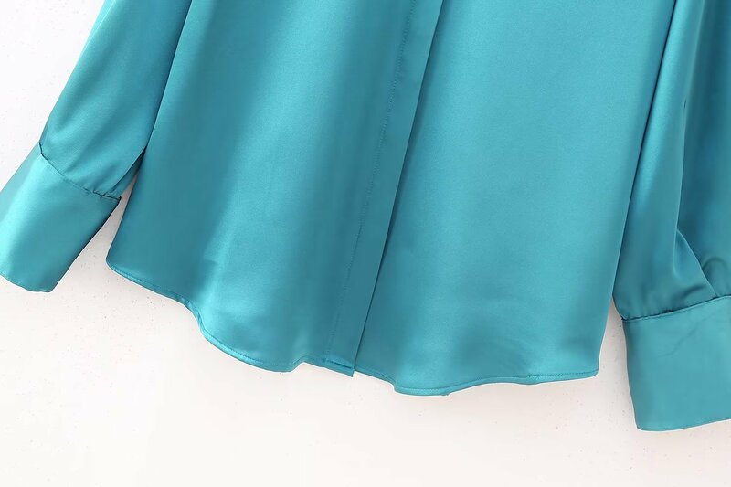 Women New Fashion Satin texture Loose Solid Blouses Vintage Long Sleeve Button-up Female Shirts Chic Tops + Skirts Women's suit