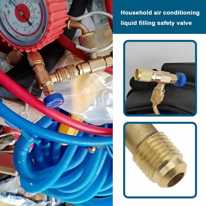 R22 selado latão válvula de segurança, ar condicionado carregamento mangueira válvulas adaptador, refrigeração ferramenta, ar condicionado handtool, 1 ", 4"