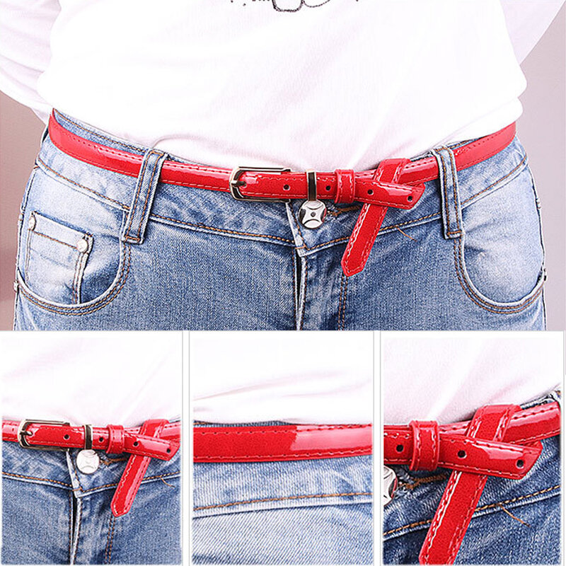 Multi-Color Lady's Magro Fino Cinto Quadrado Cabeça Pin Buckle Mulheres Cintura Cinto Elástico Cinto Doce Cor Jeans Buckle Cinto