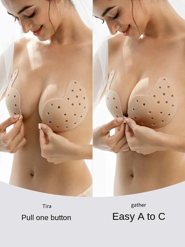 Penutup Bra silikon dengan perekat, Bra Push Up tidak terlihat untuk wanita, Lingerie Wanita pengangkat payudara instan