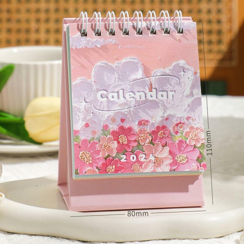 Floral Desk Calendar 2024 Vintage Oil Painting Stand Up Calendar Small Monthly Calendar For Work Planning To-Do List Portable