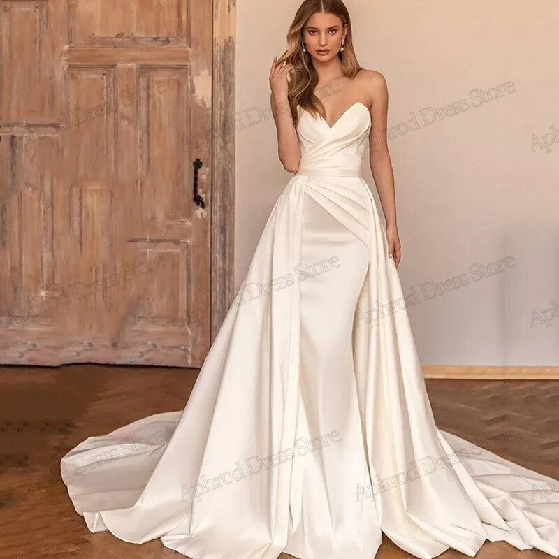 Gaun pernikahan elegan gaun pengantin putri duyung elegan gaun pengantin anggun sederhana jubah punggung terbuka tanpa lengan untuk pengantin wanita gaun pengantin