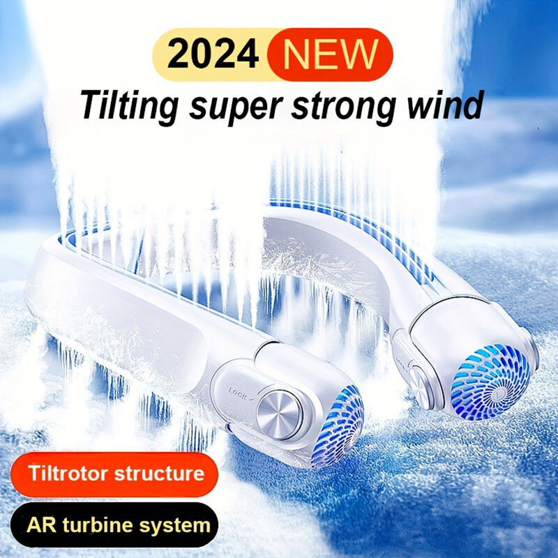 Ventilador de cuello portátil, aire acondicionado recargable sin aspas con direcciones de viento ajustables de 45 ° para exteriores, novedad de 2024