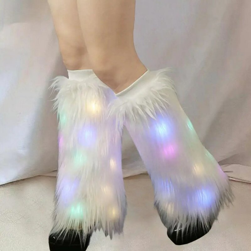 Искусственная кожа осенние и зимние Чехлы для ботинок светодиодные кавайные плюшевые высокие носки для выступлений длинные носки для женщин