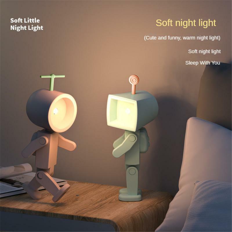 Lampu Robot Led Mini, lampu malam gaya astronot, lampu Robot Mini dengan lampu baterai, ornamen buku, lampu suasana