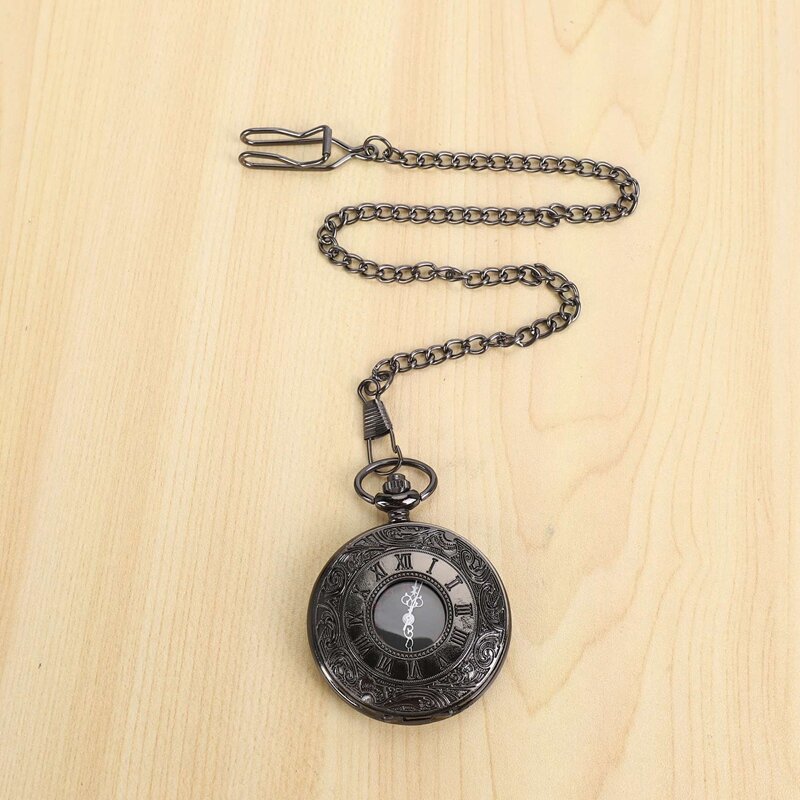 2X w stylu Vintage Steampunk czarny rzymski naszyjnik kwarcowy naszyjnik zegarek kieszonkowy prezent