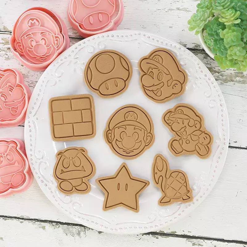 8 pezzi Super Mario Bros. Stampi per biscotti per cartoni animati fungo tartaruga 3d biscotti pressati strumenti di cottura per fondente fai da te per regali di natale