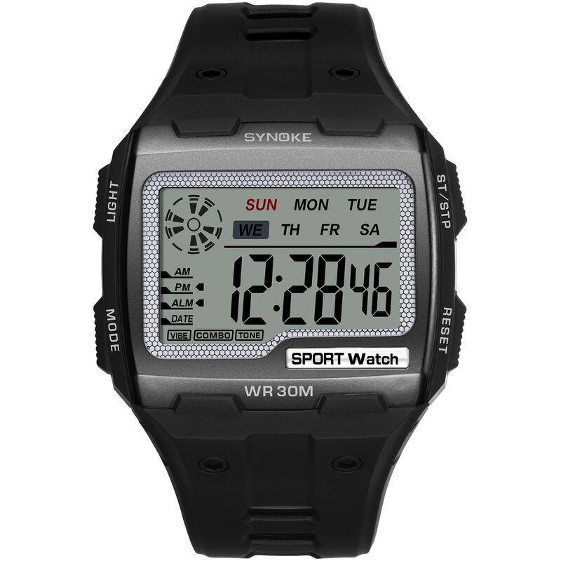 Synoke homens relógios digitais nova chegada grande quadrado dial alarme semana cronógrafo à prova dmulti água multi-função relógio esporte relojes