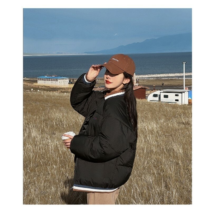 Abrigo corto de algodón con cuello de pie para mujer, abrigo grueso de moda, moda coreana, novedad de 2023