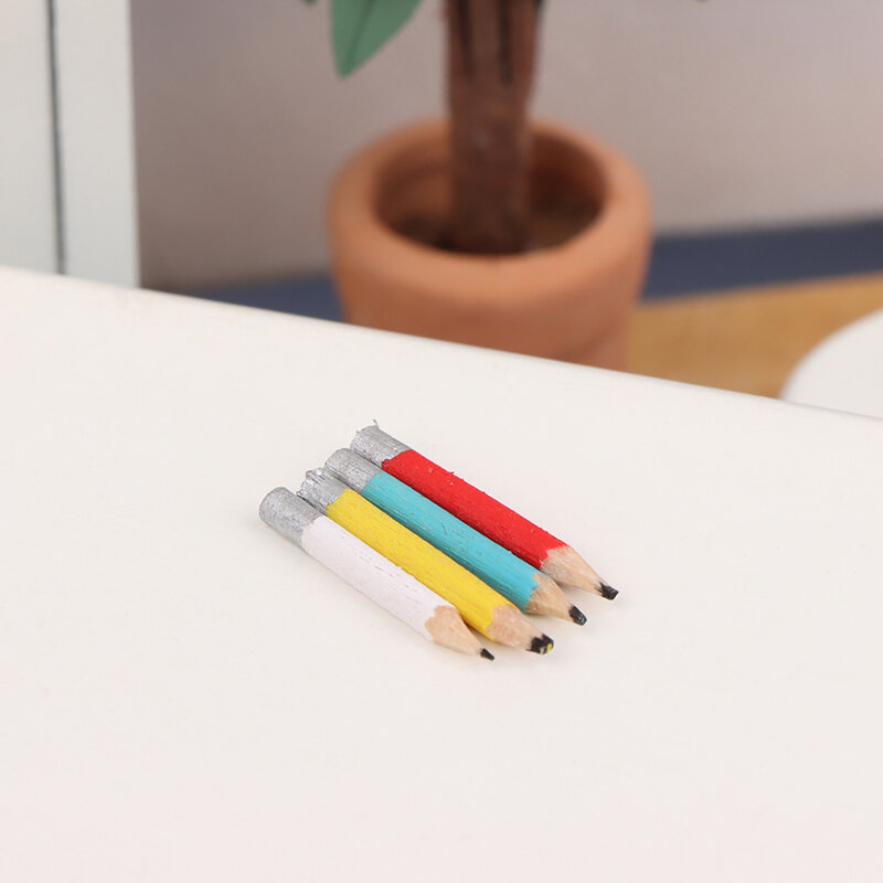8 buah 1:6 miniatur rumah boneka pena Mini Model pensil warna perlengkapan sekolah anak-anak bermain pura-pura mainan boneka dekorasi rumah aksesoris