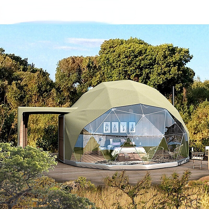 Tienda de campaña geodésica de lujo, carpa redonda transparente de 6 ~ 9m de diámetro, ideal para Hotel, bosque, Glamping