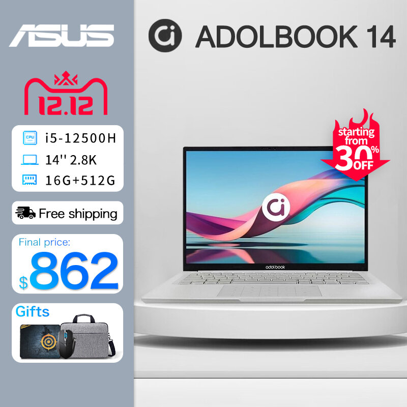 ASUS – pc portable Adolbook14, écran 14 pouces, processeur Intel Corei5 12500H, 16 go de RAM, SSD de 512 go, 2.5K/2.8K
