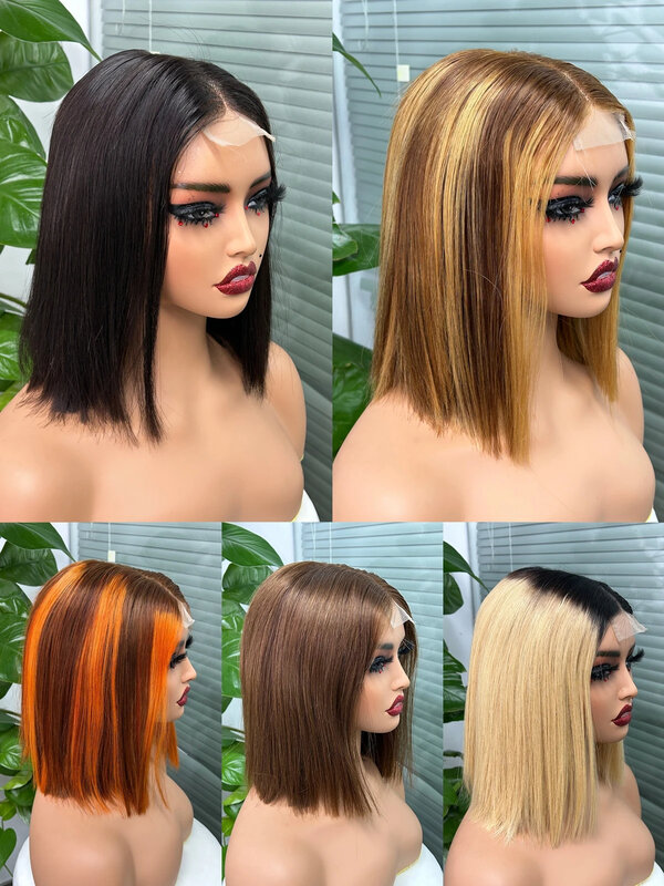 2x6 Lace Virgin Hair Wig T1B/613 Color Straight Bob Wig Human Hair Wigs Short Straight Wig PrePlucked Brazilian Virgin Hair Wig