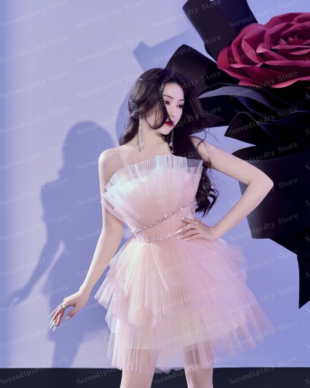 フリル付きミニイブニングドレス,大きなスパンコールのついたイブニングドレス,非対称,ノースリーブ,ピンクの服,大きいサイズ