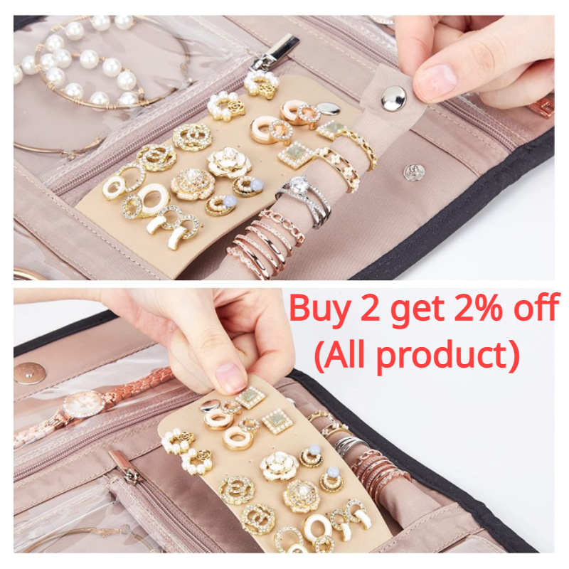 WZNB Roll Foldable Jewelry Case Travel Jewelry Organizer Portable for Journey Earrings Rings Necklaces Brooches Storage Bag