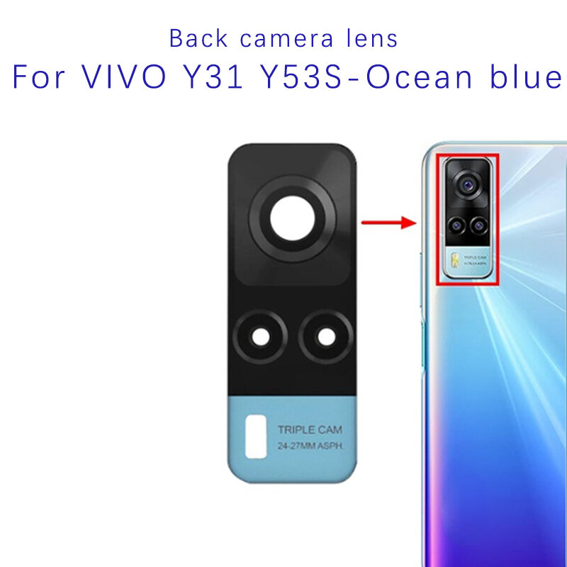 Kaca kamera belakang untuk vivo Y31 Y51 Y51A Y53S pengganti penutup kaca lensa kamera utama dengan pita perekat V2030 V2031 V2036