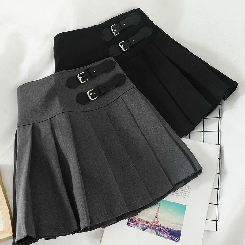 Nuova estate Y2k donne gonna a pieghe a vita alta sottile corto Faldas fibbia della cintura decorazione minigonne con cerniera invisibile