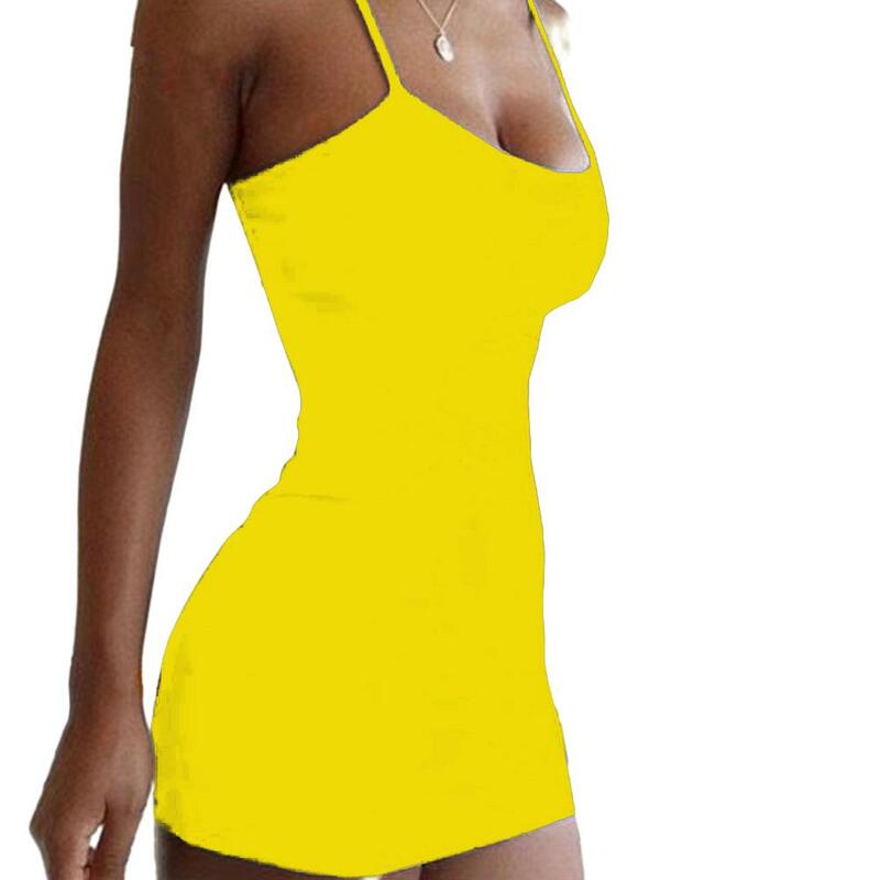 Women Sexy Spaghetti Strap Mini Dress Summer Party Camisole Solid Sundress Skirt