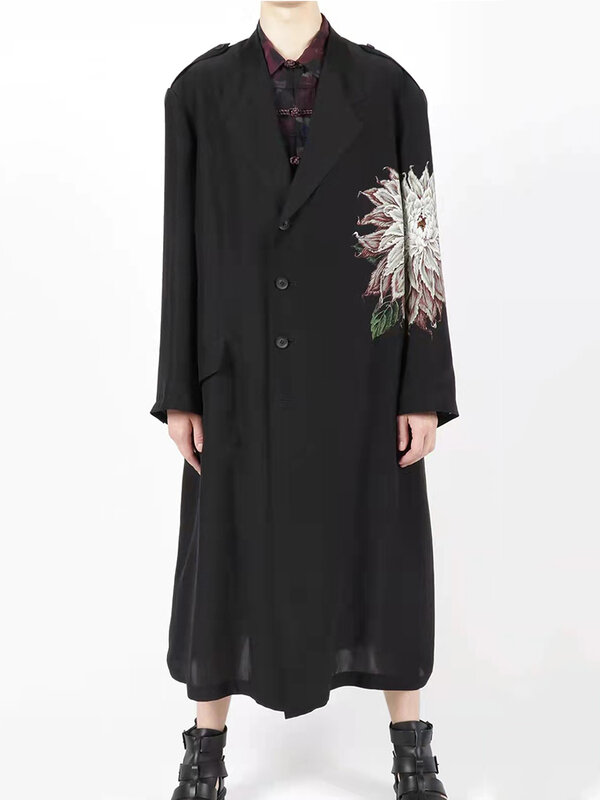 Bluza z nadrukiem dalii Unisex kurtka jedwabny trencz yohji yamamoto kurtka męska długie męskie płaszcz męski cienki stylowy damska odzież
