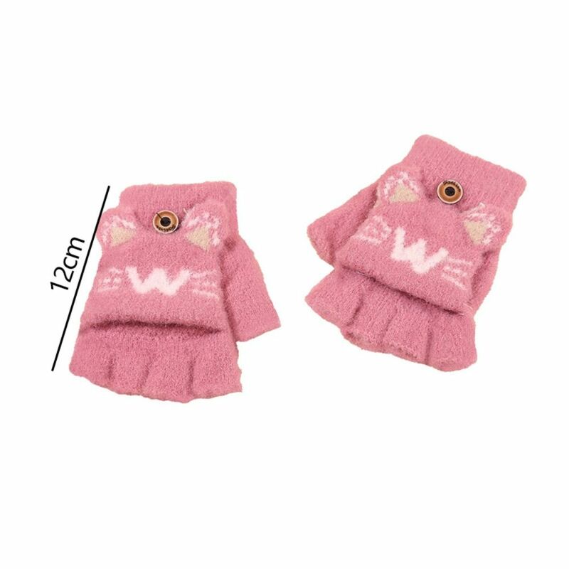 Winter Warm Gloves Soft Thickened Cute Knitted Gloves Half Finger Flip Glove Children