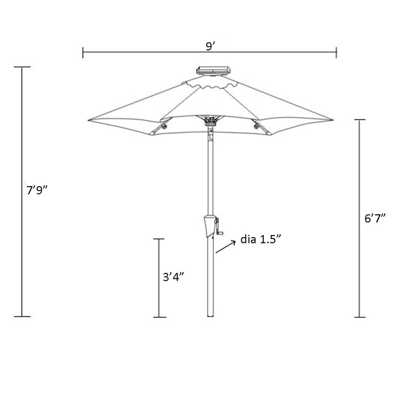 Parapluie de Table de marché Patio extérieur de 9 pieds, avec lumières LED solaires et inclinaison