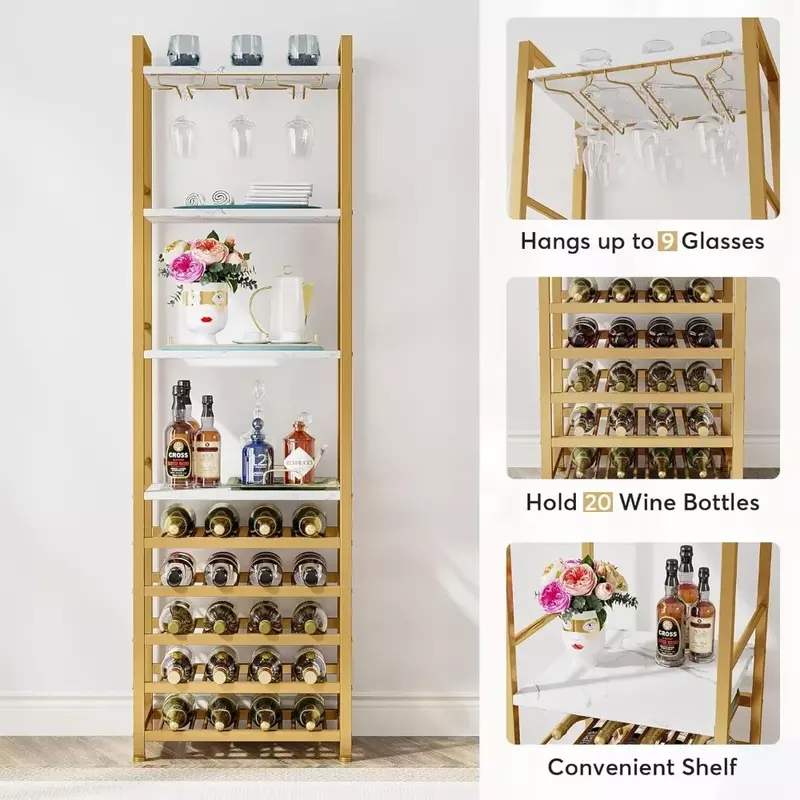 Faux Marble Wine Bar Cabinet Bottle Holder for Kitchen Showcases Dining Room 20 Bottle Wine Bakers Rack Professional Bar Counter
