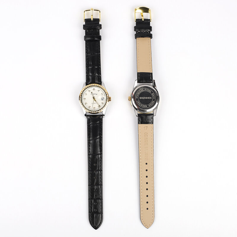 Nuevo reloj de pulsera de cuero con diamantes de imitación para mujer, relojes de cuarzo con calendario de aleación a la moda