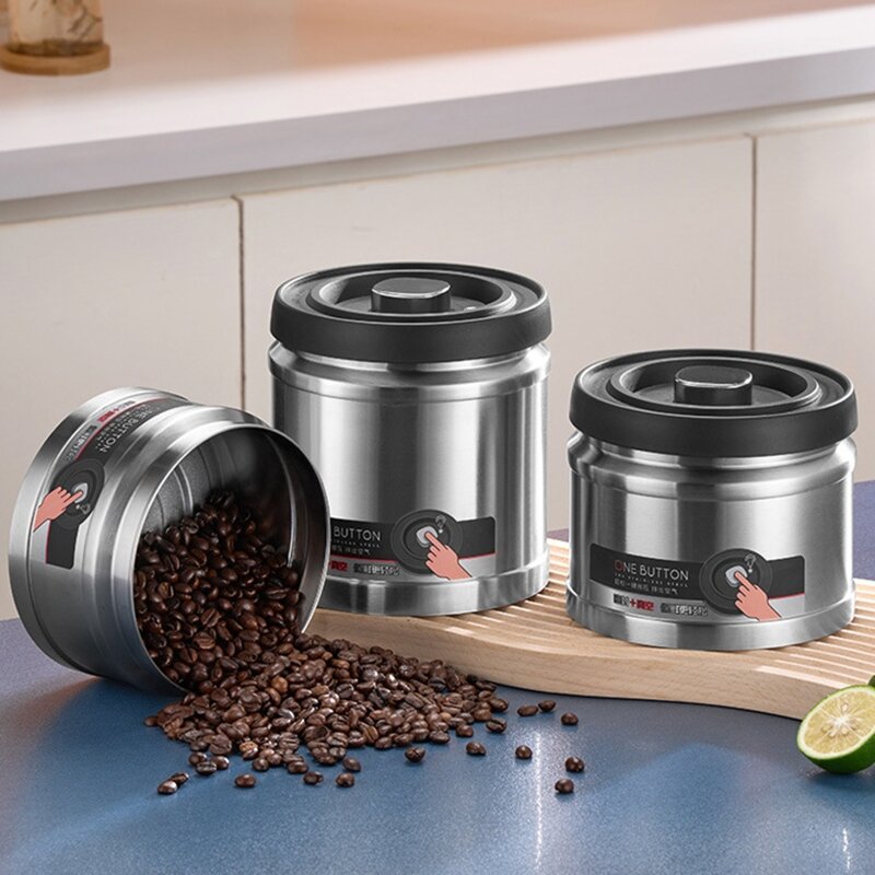 Stainless Steel Container Airtight Coffee Canister for The Kitchen Coffee Ground Grains Jar for Tea Coffee Sugar Storage