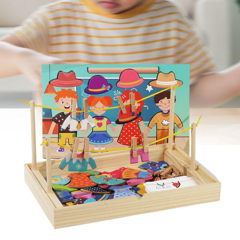 Jigsaw puzzle Dress up kayu, teka-teki keterampilan Motor halus permainan edukasi untuk anak balita usia 1-3 anak laki-laki perempuan hadiah liburan