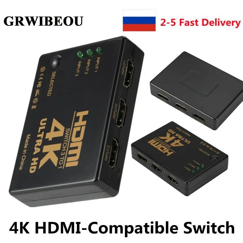 HDMI 호환 스위치 4K 스위처, 3 in 1 Out HD 1080P 비디오 케이블 스플리터, 1x3 허브 어댑터 컨버터, PS4/3 TV 박스 HDTV PC용