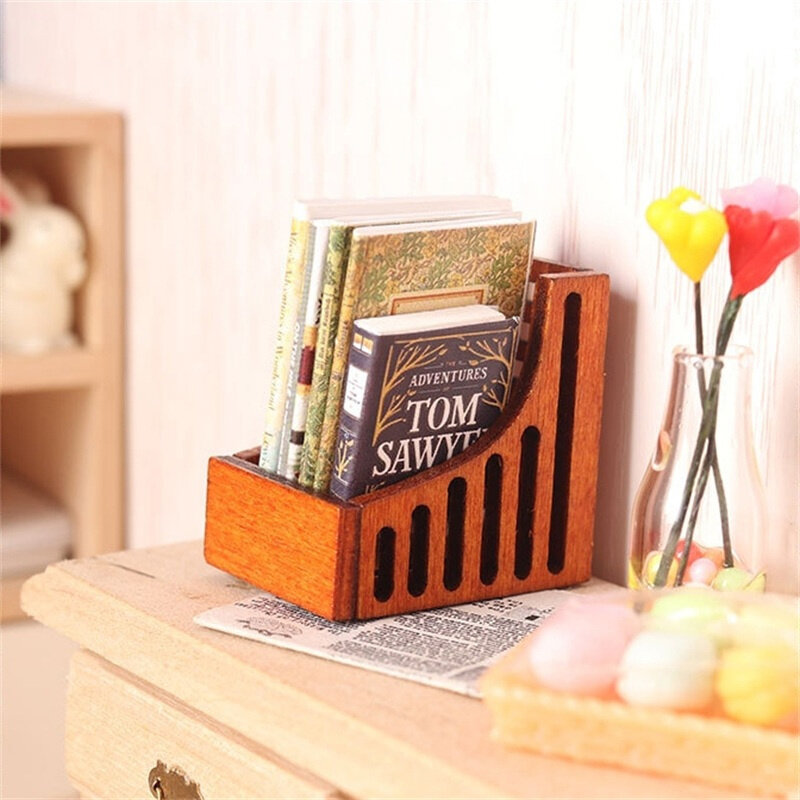 Dollhouse Miniature Bookshelf Storage Rack, Desktop Organizer Box, Home Model Decor, Toy Doll House Acessórios, 1 Conjunto, 1:12