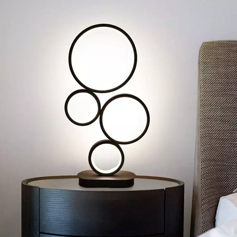 Современная приглушаемая Настольная лампа с защитой глаз, украшение для гостиной, дома, круглый уникальный дизайн, четыре круга, прикроватная лампа