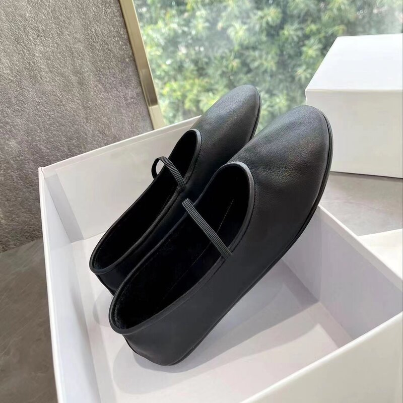Rindsleder Ballerinas Schuhe für Frauen schwarz hochwertige Modedesign Mary Janes Ballerina bequeme Schuhe Frau