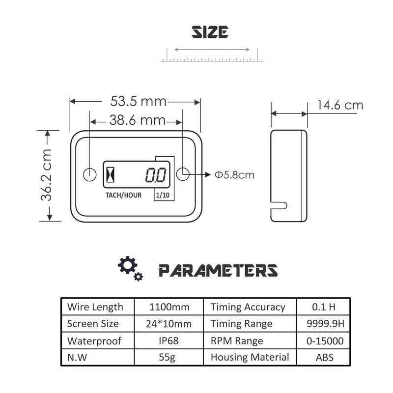 방수 시간 측정기 타코미터 타코미터, 방수 교체 타치 시간 측정기, LCD 디스플레이, 2 또는 4 스트로크