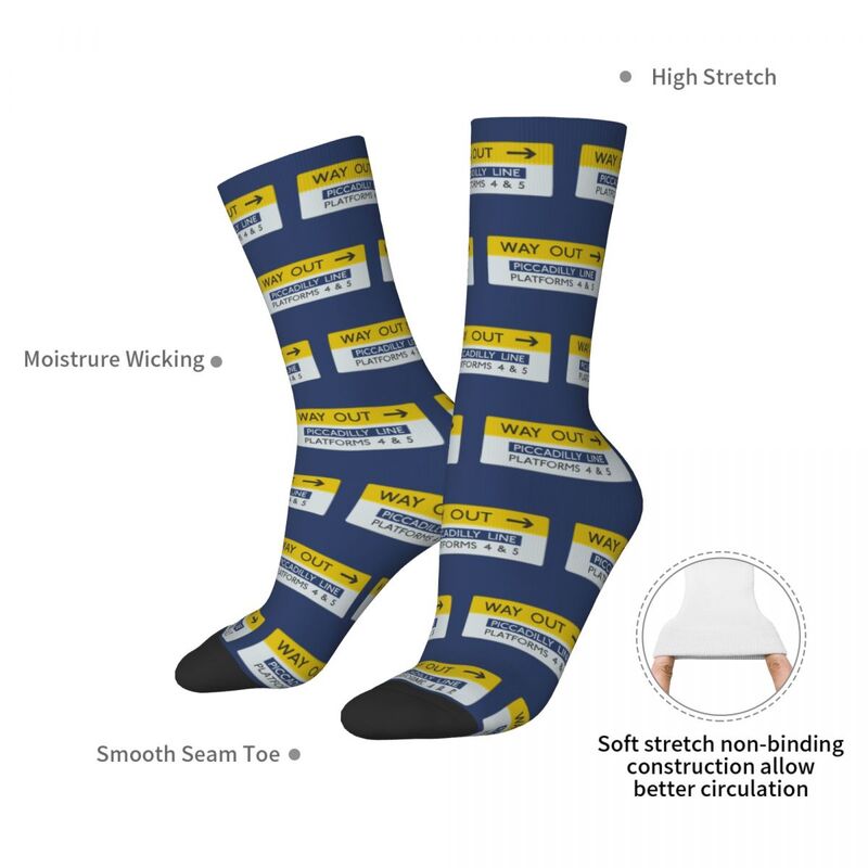 London Underground Way Out Sign Socks Harajuku Sweat Absorbing Stockings All Season Long Socks Accessories for Unisex Gifts