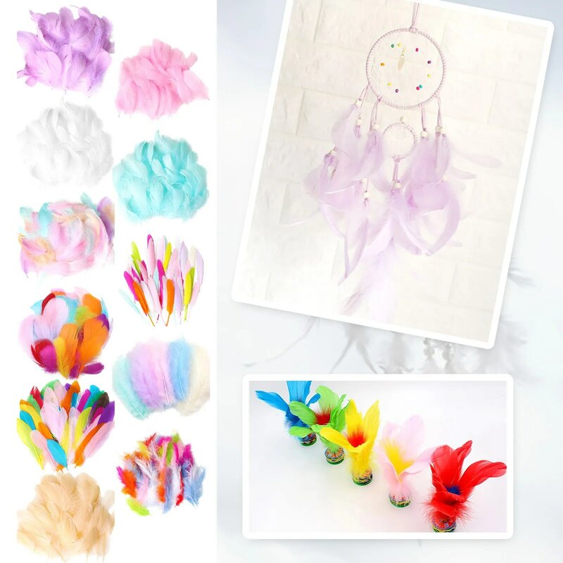 Natural colorido DIY Feather Craft Brinquedos para crianças, animal criativo, artesanato manual de artes, idades 2-5, 50 peças por conjunto