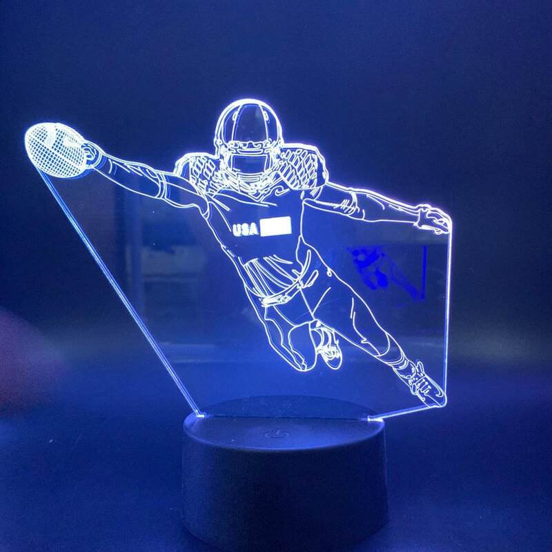 럭비 스타 농구 선수 3D 야간 조명, 3D 조각상 모델 램프, 환상 조명, 7/16 색상 변형, 볼 팬 선물 장식