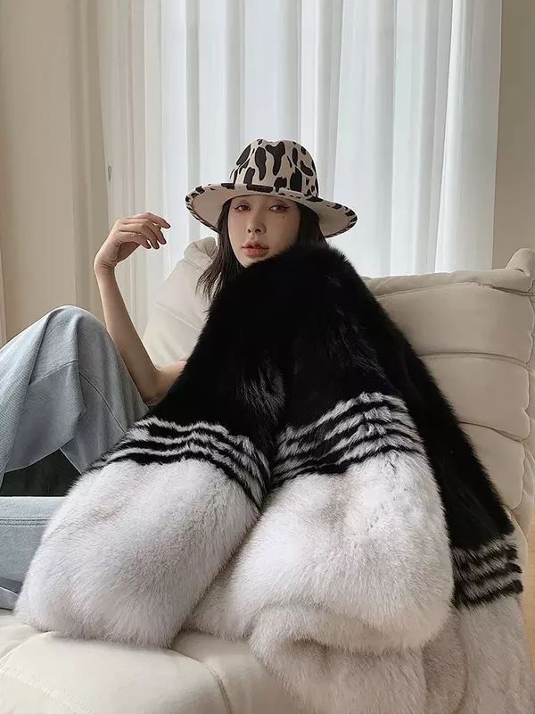 Tajiyane Real Fox Fur Coat Women 2023 Luxury Winter Korean Fur Coats Vneck Fox Fur Jackets for Women Jacket Winterjas Dames SGG
