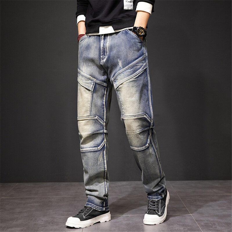 Jeans Punk Vintage uomo Plus Size 40 44 pantaloni in Denim moda Streetwear pantaloni Jeans Cargo Plus Size 40 44 pantaloni pantaloni maschili