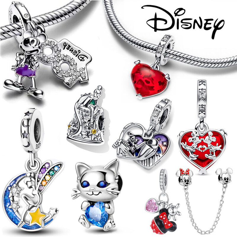 Disney Stitch Minnie Mouse Winnie Charm Dangle Fit Charm Perak 925 Asli Gelang Manik Charm untuk Liontin Perhiasan Hadiah