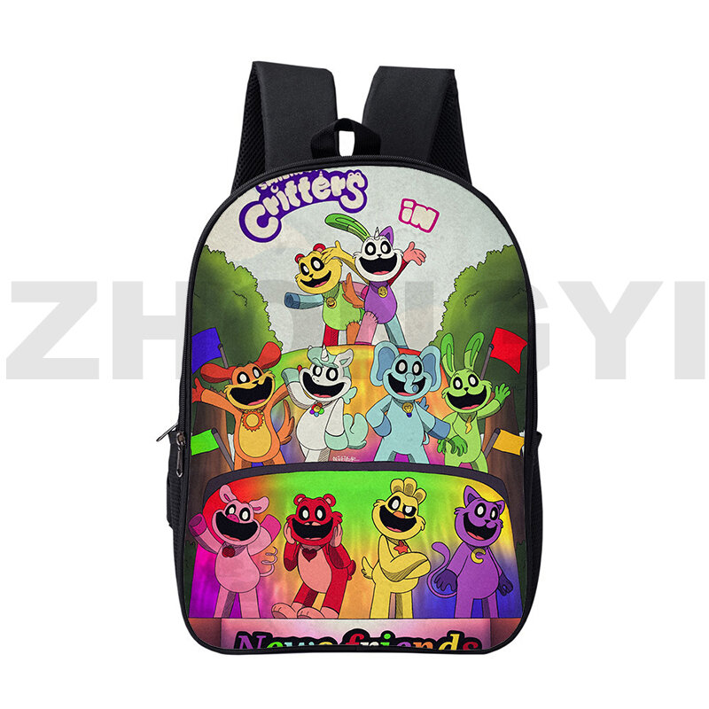 Funny Game Smiling Critters School Backpack for Teenager Students 3D Vintage Children Bookbag 16 Inch Large Capacity Urban Bags