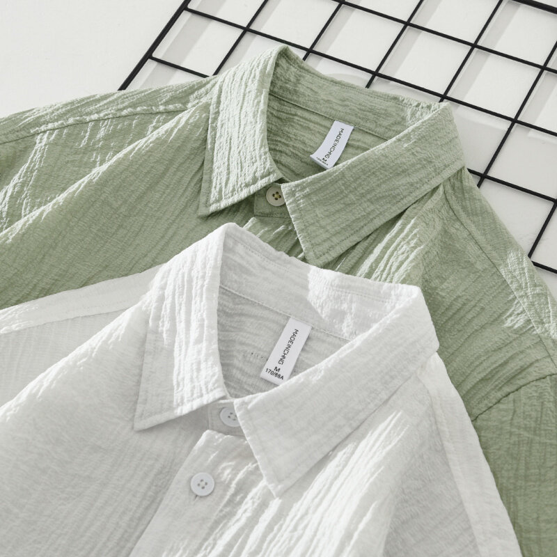 Lyocell-camisa de nylon de manga curta para homens, roupas soltas e casuais, tamanho grande, novo verão 2024
